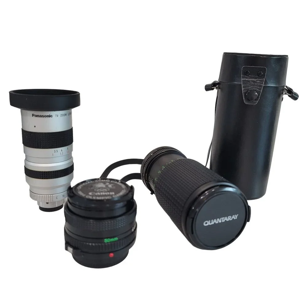 Camera lens bundle. TV Zoom Lens J6x12, Auto Zoom 80-200 f3.8, FD 50mm 1:1.8